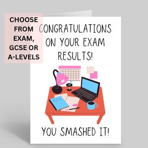 Carte de félicitations d'examen, carte de résultats GCSE, carte de félicitations A-Levels, carte de résultats d'examen, carte de félicitations GCSE, célébration des examens
