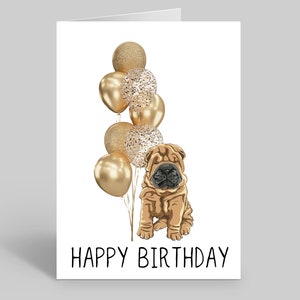 carte d'anniversaire de chien | Cartes d'anniversaire personnalisées | cartes postales pour les amoureux des chiens | Cartes pour animaux de compagnie | Cartes d'anniversaire originales | Shar Pei