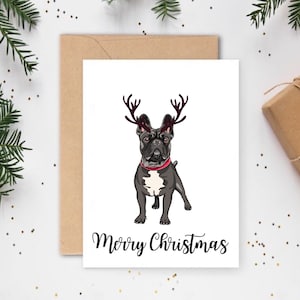 Cartes de Noël chien, Cartes de Noël sur mesure, Cartes pour les amoureux des chiens, Cartes pour animaux de compagnie, Cartes de Noël mignonnes, Cartes de Noël originales, Cartes Bouledogue français noir