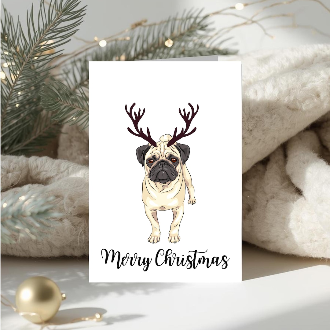 Dog Christmas Card, Pug Xmas Cards, Christmas Cards for Dogs, Cards for ...