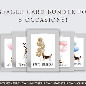 Beagle Cards Bundle, Beagle Greeting Cards For Dog Lovers, Beagle Cards For Birthdays, Valentines, Christmas, Mothers Day & Fathers Day