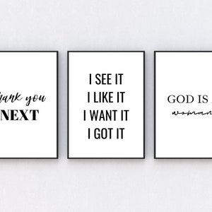 Ariana Grande Lyrics Trio Prints | Home Decor | Poster | Home Prints | Positive Prints  | Lyric Prints | Lyric Quotes | 7 Rings