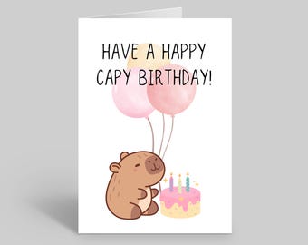 Cute Capybara Birthday Card With Balloons, Capybara Cards, Cute Animal Birthday Card, Capybara Lover Gifts, Cute Stationery, Capybara Love