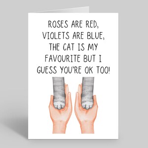 Carte de Saint-Valentin drôle de chat, carte de voeux drôle de chat, roses sont des cartes rouges, humour de Saint-Valentin, cartes d'amant de chat, cartes de Saint-Valentin drôles d'animal de compagnie