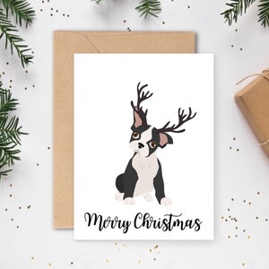 Carte de Noël pour chien | Cartes de Noël sur mesure | Cartes pour les amoureux des chiens | Cartes pour animaux de compagnie | Cartes de Noël mignonnes | Cartes de Noël originales | Boston Terrier