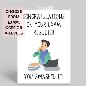 Carte de félicitations d'examen, carte de résultats GCSE, carte de félicitations A-Levels, carte de résultats d'examen, carte de félicitations GCSE, célébration des examens