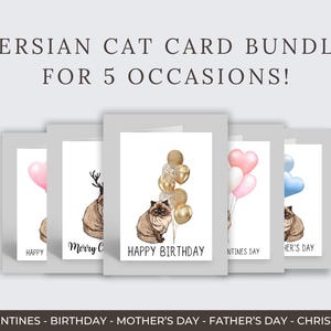 Persian Cat Card Bundle, Persian Cat Cards For Birthdays, Valentines, Christmas, Mothers Day & Fathers Day, Cat Cards, Persian Cat Cards