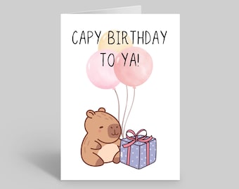 Cute Capybara Birthday Card With Balloons, Capybara Cards, Cute Animal Birthday Card, Capybara Lover Gifts, Cute Stationery, Capybara Love