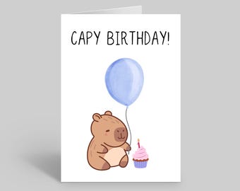Cute Capybara Birthday Card With Balloons, Capybara Cards, Cute Animal Birthday Card, Capybara Lover Gifts, Cute Stationery, Capybara Love