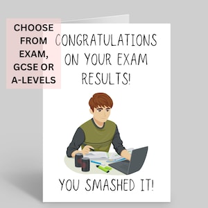 Carte de félicitations d'examen, carte de résultats GCSE, carte de félicitations A-Levels, carte de résultats d'examen, carte de félicitations GCSE, célébration des examens