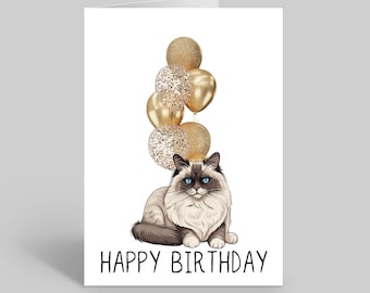 Ragdoll Cat Birthday Card, Pet Greeting Cards