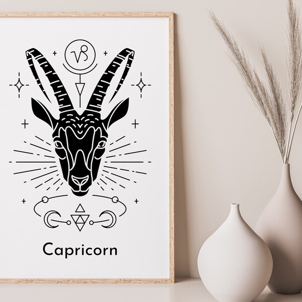 Capricorn Horoscope Print, Capricorn Zodiac Print, Zodiac Wall Art, Horoscope Wall Print, Capricorn Spiritual Print, Horoscope Wall Decor