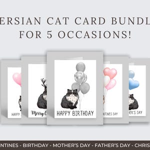 Persian Cat Card Bundle, Persian Cat Cards For Birthdays, Valentines, Christmas, Mothers Day & Fathers Day, Cat Cards, Persian Cat Cards