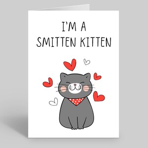 Smitten Kitten Valentines Day Card, Funny Cat Greeting Card, Cute Valentines Cards, Valentines Cat Cards, Cat Quotes Valentines Day Cards
