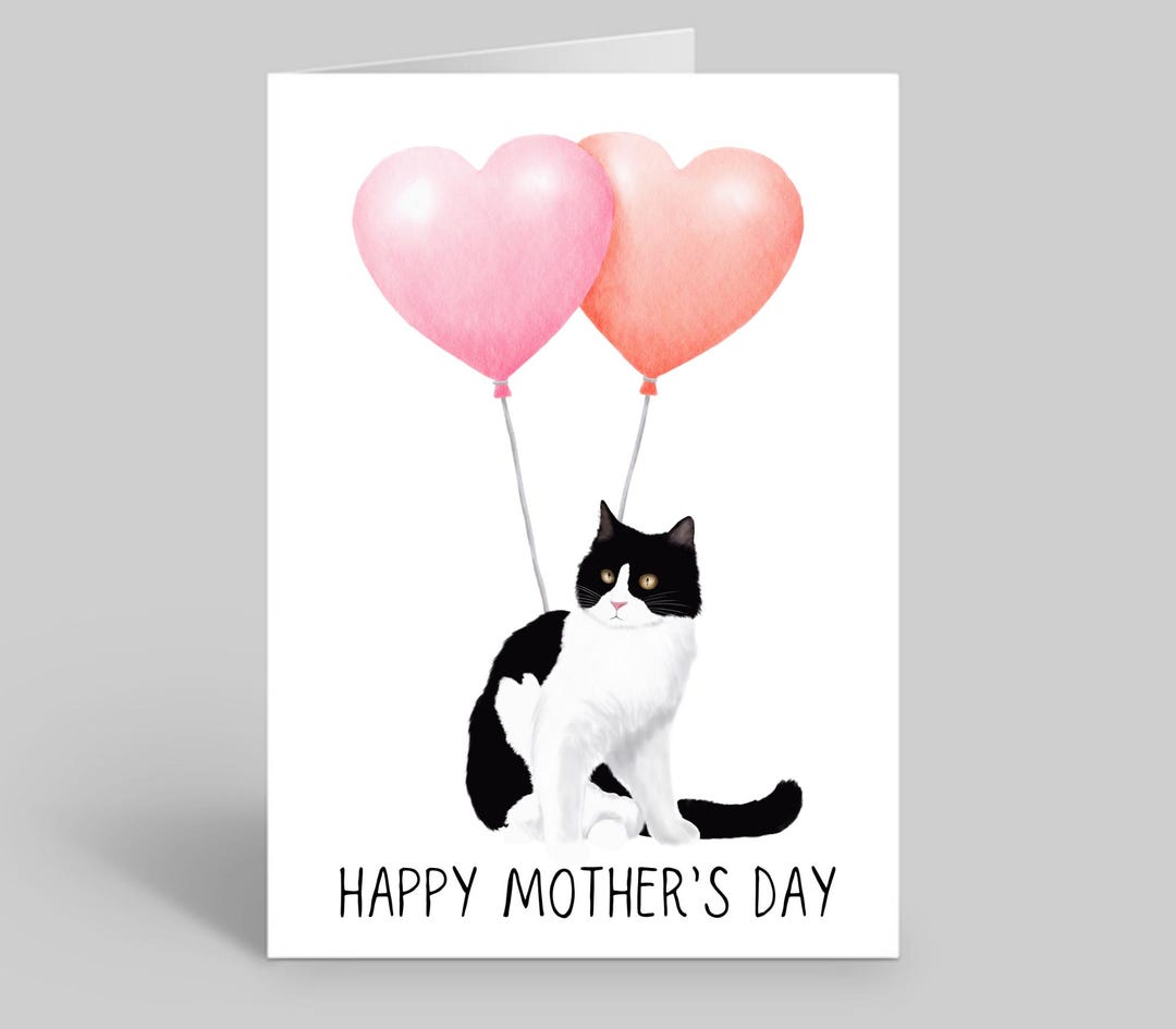Black and White Cat Mothers Day Card for Loving Pet Mums - Etsy