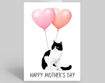 Black And White Cat Mothers Day Card For Loving Pet Mums