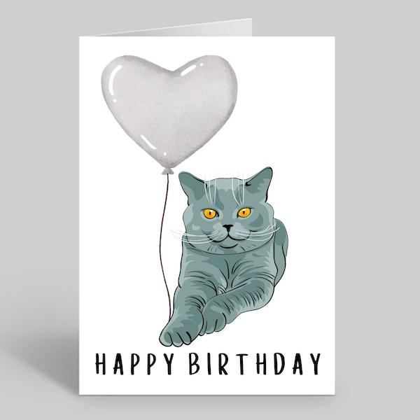 British Shorthair Cat Birthday Card, Pet Birthday Card, Cat Birthday Card, Blue British Shorthair Gifts, Pet Prints, Cards For Pets