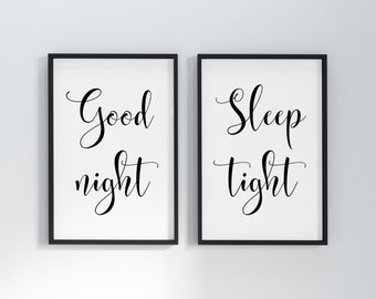 Good Night Sleep Tight Duo Bedroom Prints | Wall Art | Poster | Home Decor | Wall Hanging | Bedroom Prints | Bedroom Decor | Bedtime Quotes
