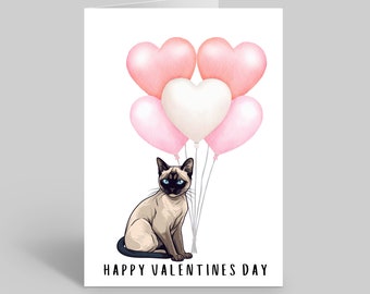 Tarjetas del día de San Valentín del gato siamés, tarjetas de San Valentín siamesas, tarjetas del día de San Valentín del gato, tarjetas de San Valentín del gato del animal doméstico, tarjetas del gato siamés