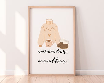 Autumn Sweater Weather Print, Autumn Quotes, Autumn Prints, Autumn Wall Art, Autumn Decor, Autumn Decor, Autumn Colours, Autumn Home Decor