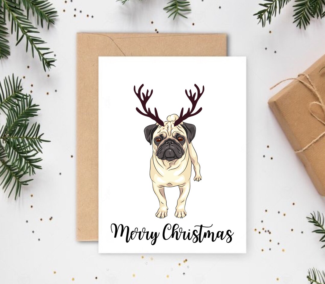 Dog Christmas Card, Pug Xmas Cards, Christmas Cards for Dogs, Cards for ...