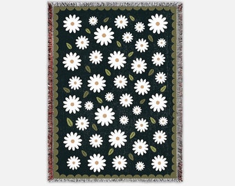 Field of Daisies Blanket |  Jacquard Throw Woven Blanket with Fringed Edge | Original Illustration | 100% Cotton Woven in the USA