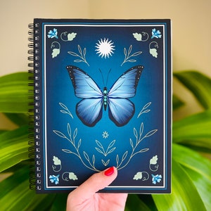 El Sol Butterfly Notebook Ruled Journal Soft Touch Cover Morpho Menelaus and Sun Made in the USA 7 x 9 in 60 Sheets 120 Pages image 1