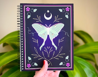 Carnet Luna Moth | Journal ligné | Housse Actias Luna Soft Touch | Fabriqué aux États-Unis | 7 x 9 po | 60 Feuilles 120 Pages