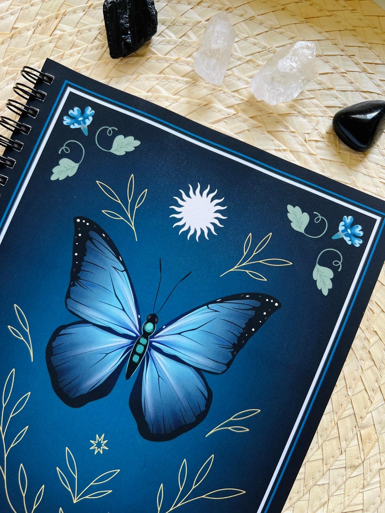 El Sol Butterfly Notebook Ruled Journal Soft Touch Cover Morpho Menelaus and Sun Made in the USA 7 x 9 in 60 Sheets 120 Pages image 4