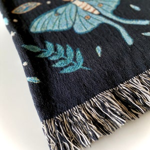 Luna Motten Decke 100% Baumwolle Jacquard Decke mit Fransenrand Gewebt in den USA 160 x 200 cm Queen-Size-Bett Bild 3