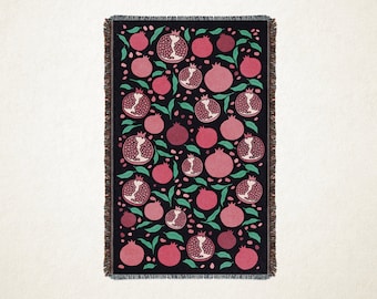 Pomegranate Throw Blanket: Original Illustration, 100% Cotton, Woven in USA