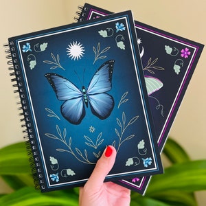 El Sol Butterfly Notebook Ruled Journal Soft Touch Cover Morpho Menelaus and Sun Made in the USA 7 x 9 in 60 Sheets 120 Pages Set (Violet+Blue)