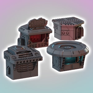City Market Stalls Sci Fi Terrain Set, Legion, Necromunda, Fallout Wasteland, Sci-Fi Terrain, Dungeons and Dragons Terrain, Miniature