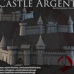 Dark Realms Castle Argent Gate and Walls DnD Miniature Terrain for Dungeons and Dragons, D&D, D and D, Wargaming, Tabletop, Gifts