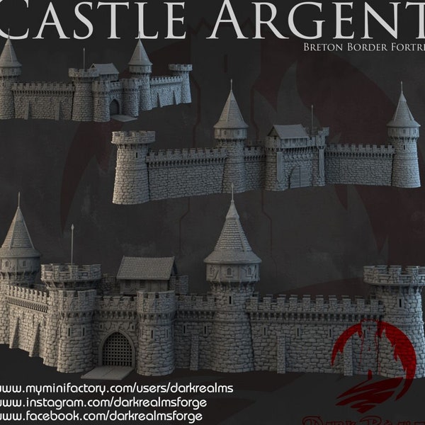 Dark Realms Castle Argent Gate and Walls DnD Miniature Terrain for Dungeons and Dragons, D&D, D and D, Wargaming, Tabletop, Gifts