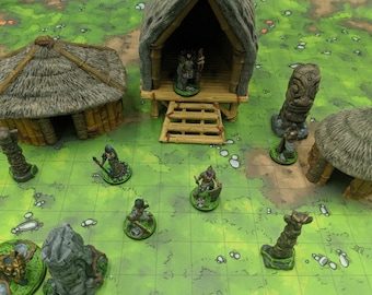 Tribal Village DnD Terrain for Dungeons and Dragons Terrain, D&D, D and D, 40k, Wargaming, Pathfinder, Miniature, Gifts