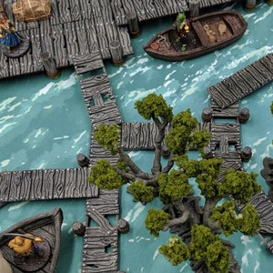 Modular Pier and Dock Set DnD Terrain for Dungeons and Dragons Terrain, D&D, D and D, Wargaming, Pathfinder, Miniature, Gifts