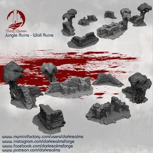 Dark Realms Jungle Ruins Wall Ruins Set DnD Miniature Terrain for Dungeons and Dragons, D&D, D and D, 28mm, Wargaming, Gifts