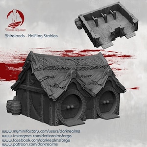 Dark Realms Halfling Village Stables Set DnD Miniature Terrain for Dungeons and Dragons, D&D, D and D, Wargaming, Tabletop, Gifts