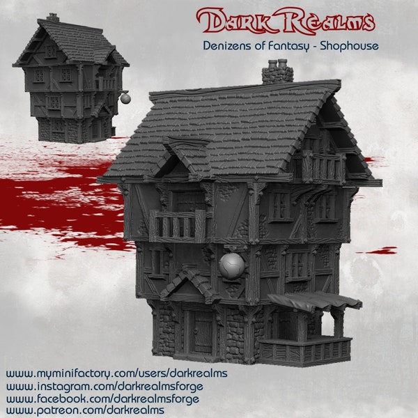 Dark Realms Denizens of Fantasy The Shophouse Set DnD Miniature Terrain for Dungeons and Dragons, D&D, D and D, 28mm, Wargaming, Gifts