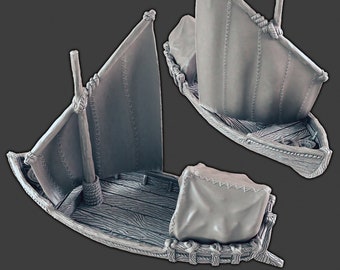 Sailing Skiff DnD Terrain for Dungeons and Dragons Terrain, D&D, D and D, 40k, Wargaming, Pathfinder, Miniature, Gifts