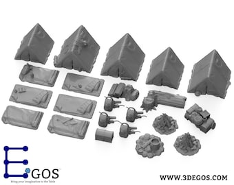 Adventure Camp Set DnD Miniature Terrain for Dungeons and Dragons Terrains, D&D, Pathfinder, Wargaming, Tabletop, DnD Gifts, 28mm