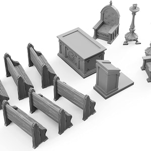 3DEGOS Church Chapel Chattels Furniture Set DnD Miniature Terrain for Dungeons and Dragons, D&D, Pathfinder, D and D