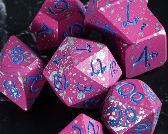 Stone of the Pink Dragon Metal DnD Dice Set For Dungeons and Dragons, D&D, Pathfinder, D20, Polyhedral Dice, Fit in Box Gifts