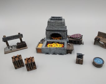 Blacksmith and Forge DnD Miniature Terrain, Dungeons and Dragons, D&D, Wargaming, Pathfinder, Tabletop, 28mm, Scatter