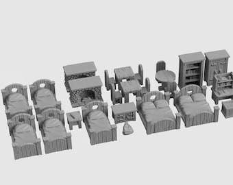 Tavern Furniture Set DnD Miniature Terrain, Dungeons and Dragons, D&D, Pathfinder, Scatter, Wargaming, Tabletop, 28mm