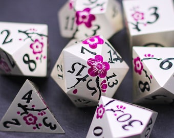 Purple Sakura DnD Metal Dice Set For Dungeons and Dragons, D&D, Pathfinder, D20, Polyhedral Dice, Dice Box, Bag  Gifts
