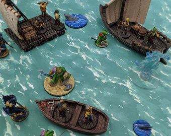 Three Ships and Boats Set DnD Terrain for Dungeons and Dragons Terrain, D&D, D and D, Wargaming, Pathfinder, Miniature, Gifts