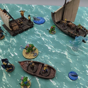 Three Ships and Boats Set DnD Terrain for Dungeons and Dragons Terrain, D&D, D and D, Wargaming, Pathfinder, Miniature, Gifts