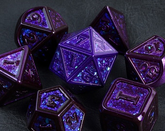 Purple Astro light  Metal Dice Set For Dungeons and Dragons, D&D, Pathfinder, D20, Polyhedral Dice, Dice Box, Bag  Gifts